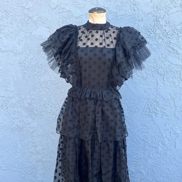 Hunter Bell Annabel Tiered Mock Neck Ruffle Black Lace Gown NWT goth dress - Picture 6 of 14